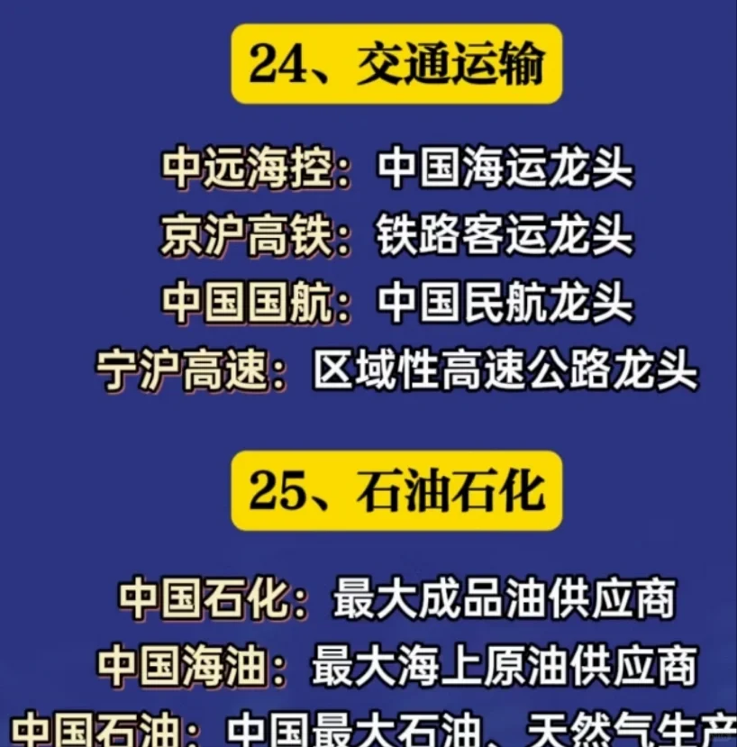 各行业代表性龙头企业!未完