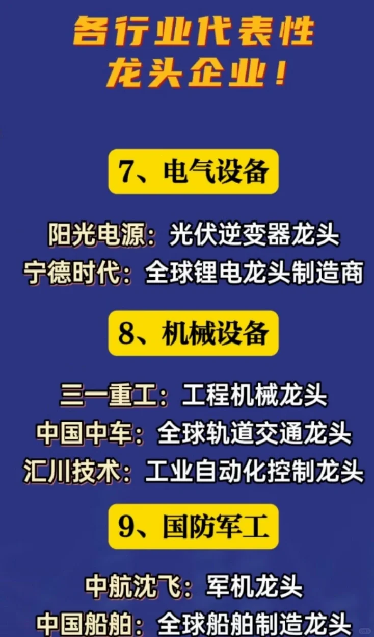 各行业代表性龙头企业!未完
