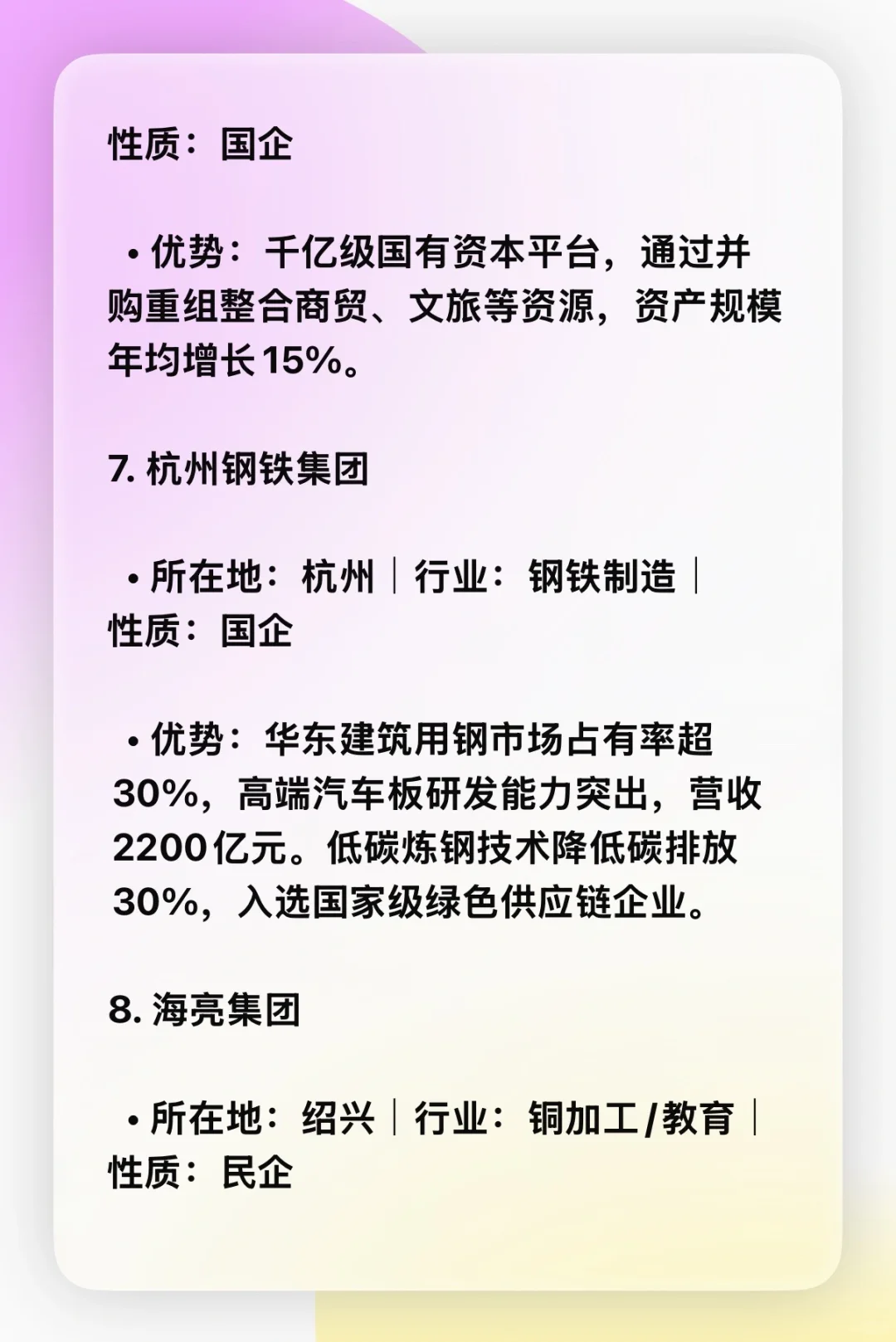 浙江省前15名企业排行榜