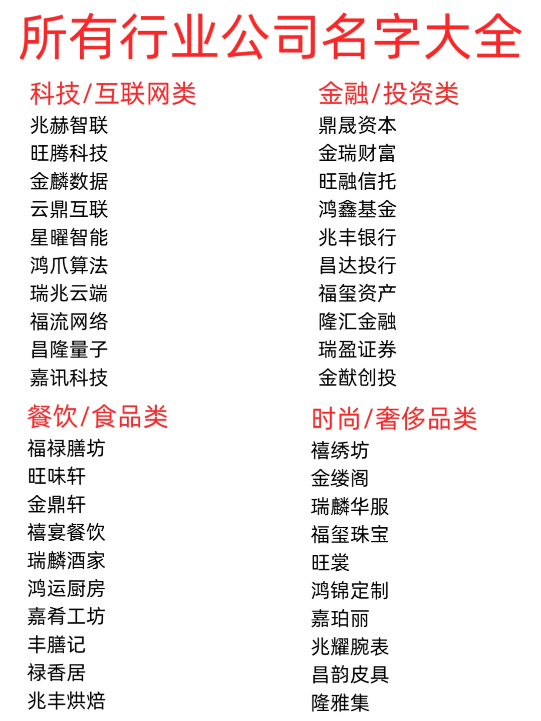 公司起名大全!100个高级又旺气的名字?