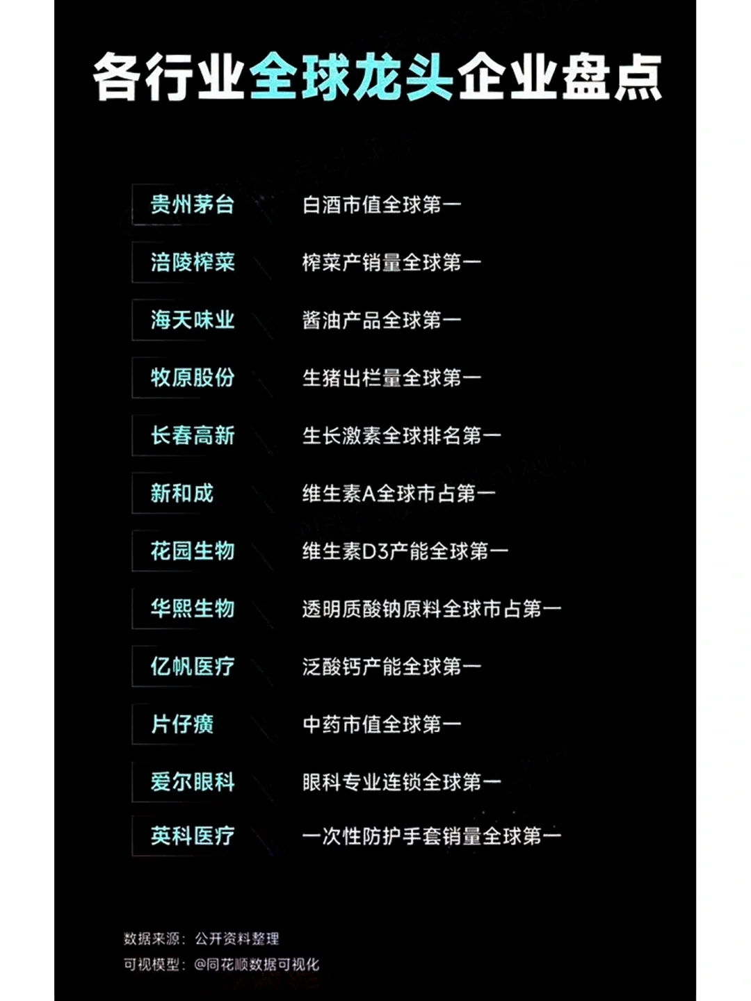 中国各行业全球排名第一公司
