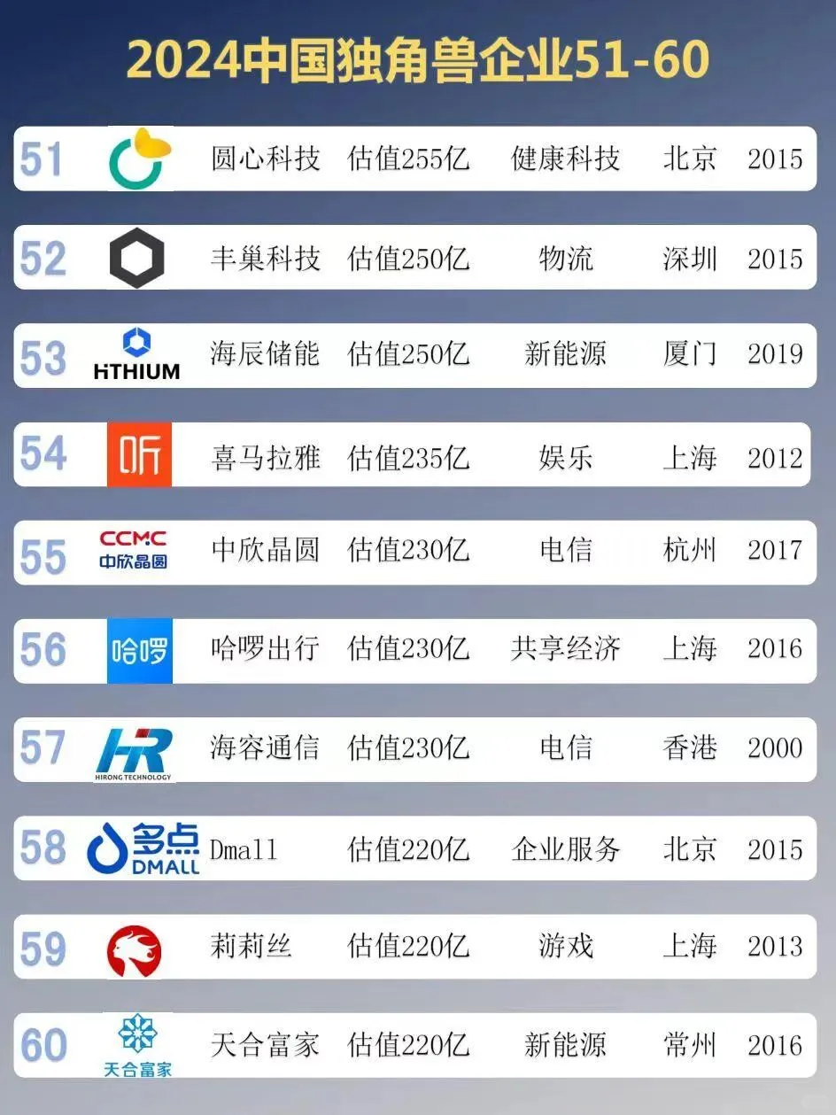2024中国独角兽企业top100榜单 最新！最强
