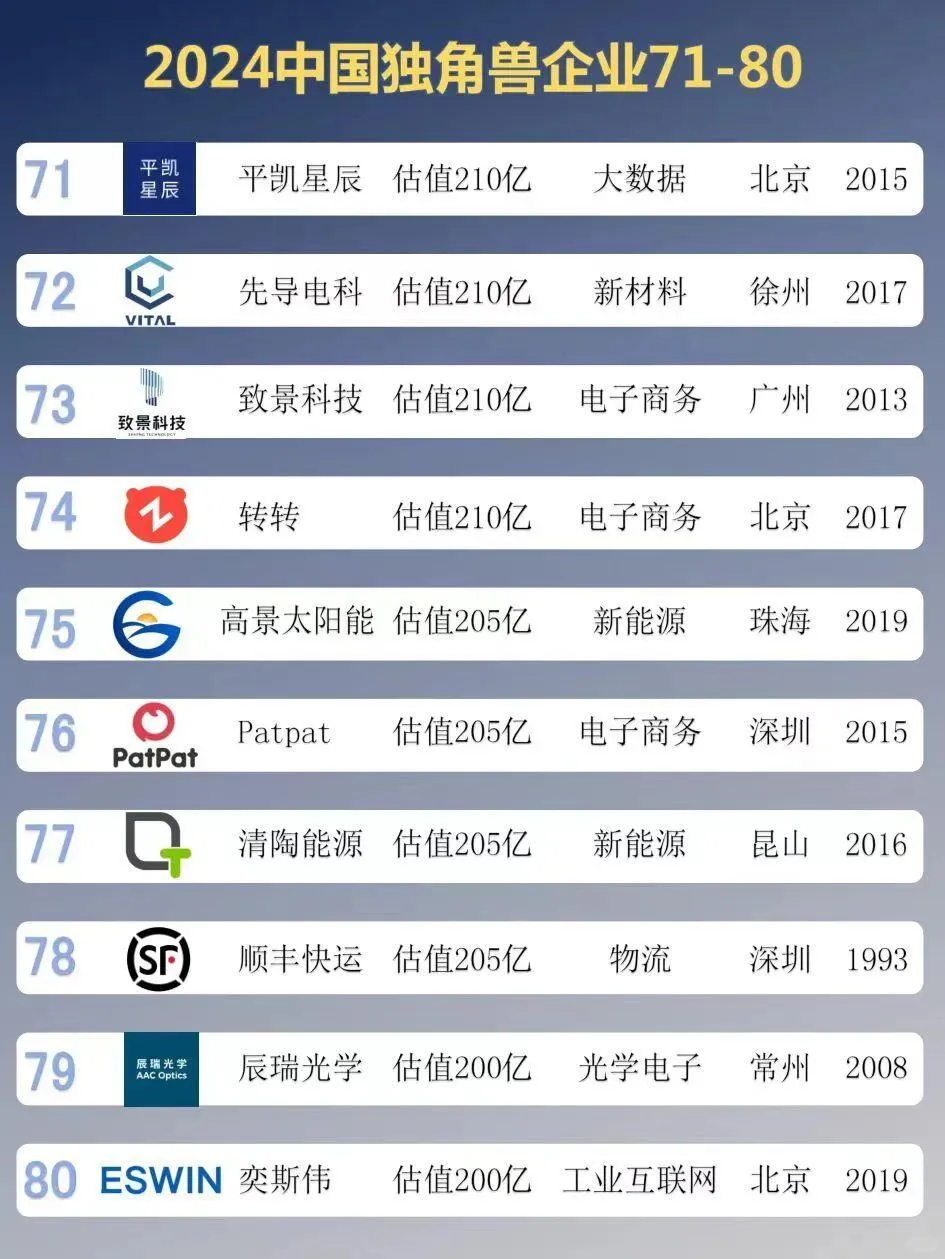 2024中国独角兽企业top100榜单 最新！最强