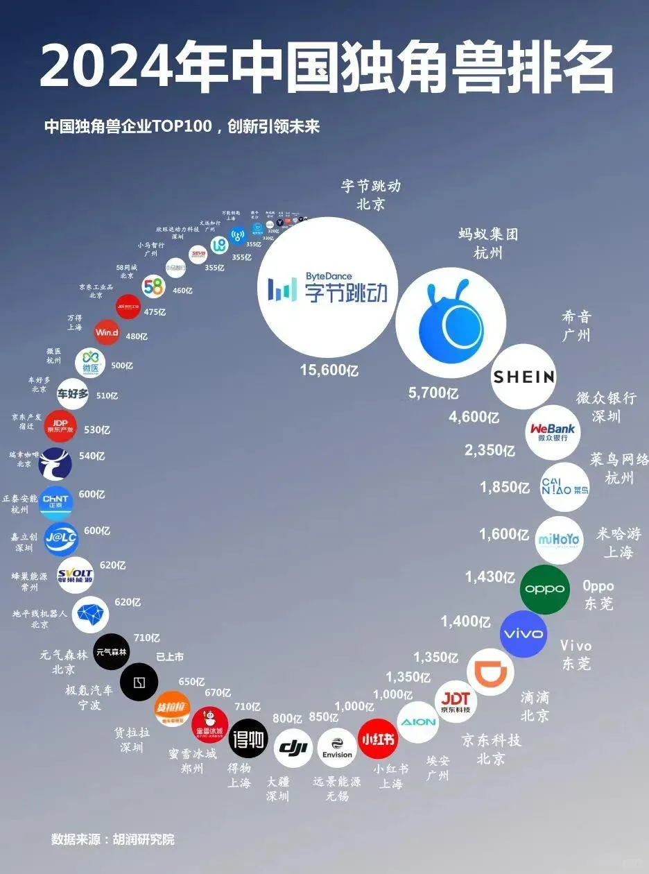 2024中国独角兽企业top100榜单 最新！最强