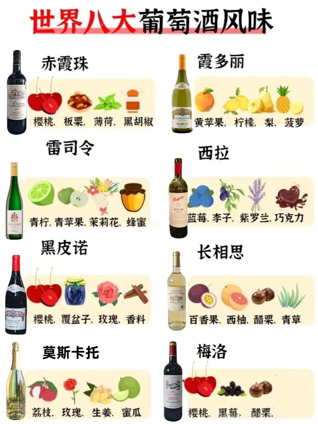 一张图看懂世界8️⃣大葡萄酒风味