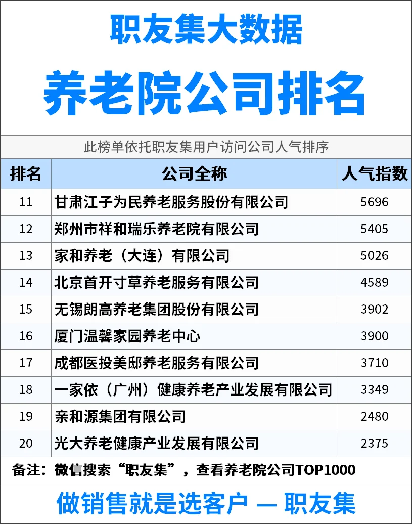 2025年中国‌‌‌‌养老院公司排行榜