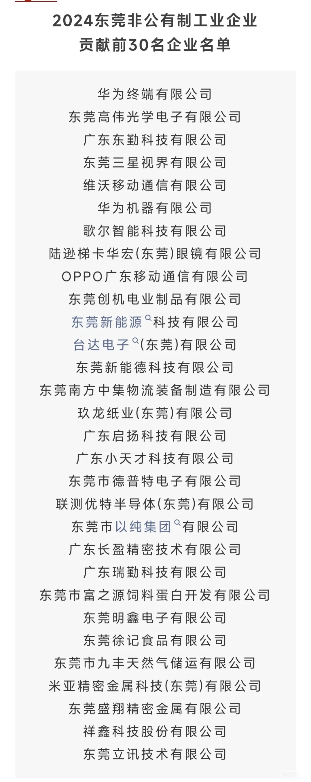 东莞“最牛”企业名单出炉