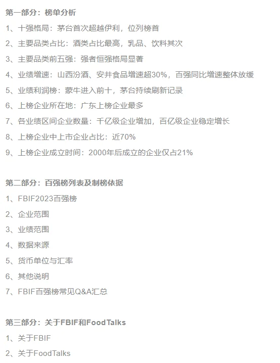 【TOP100】中国头部食品饮料公司