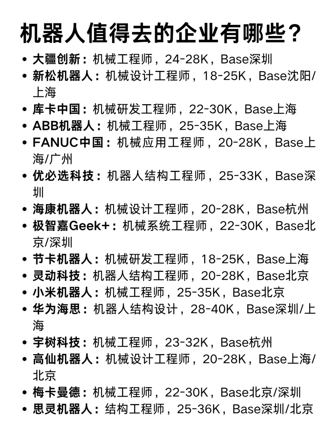 机器人行业值得去的企业有哪些？