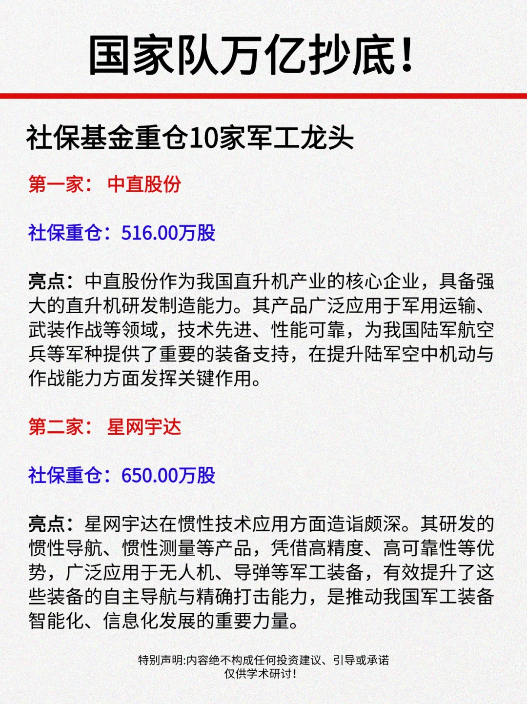 国家队万亿抄底！最正宗的10家军工龙头！