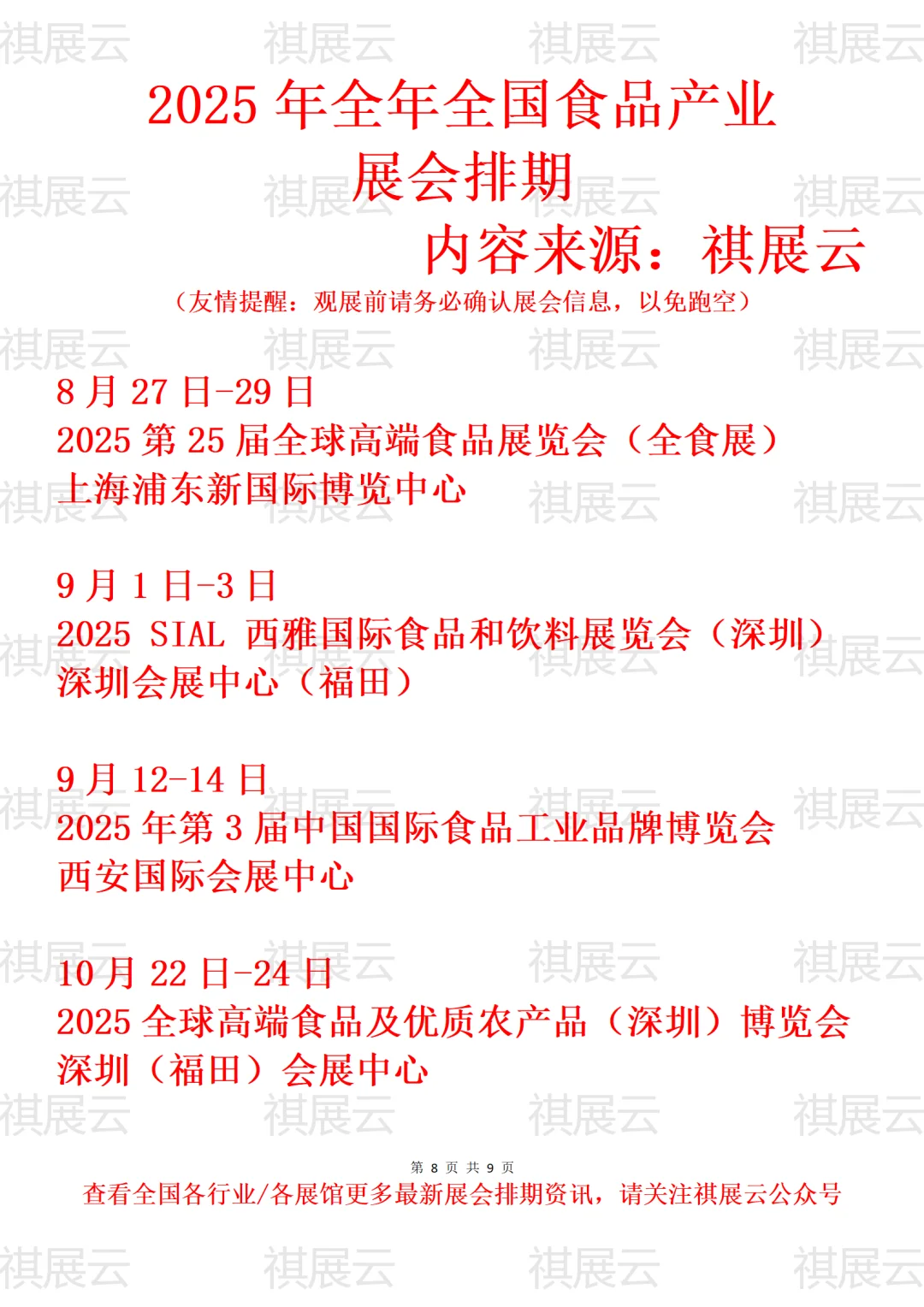 2025年全国食品饮料产业展会排期