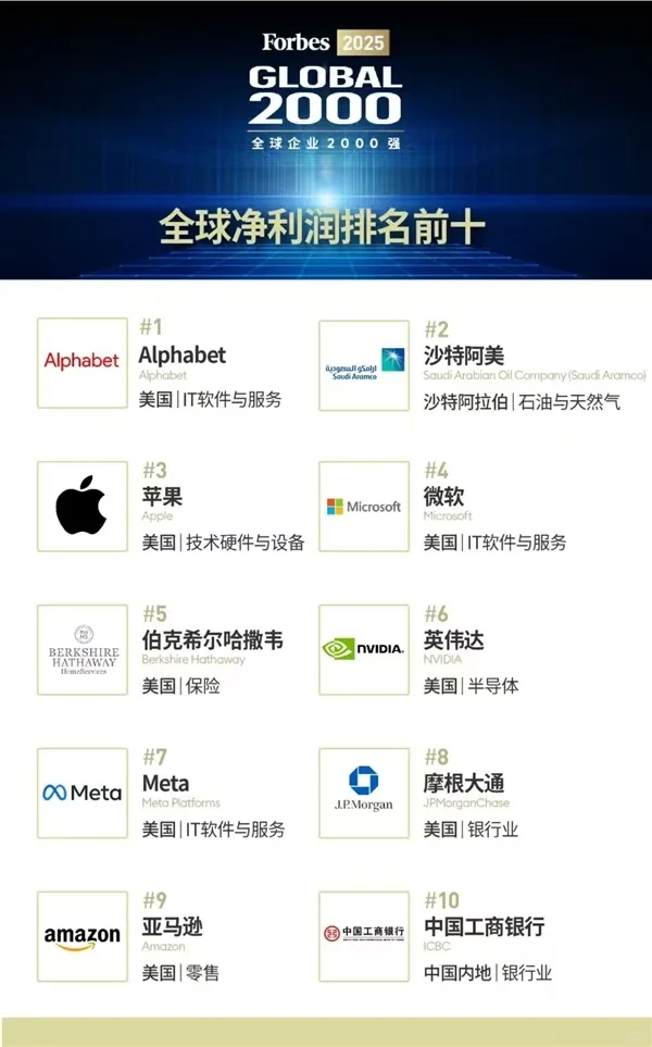 全球净利润前十的公司