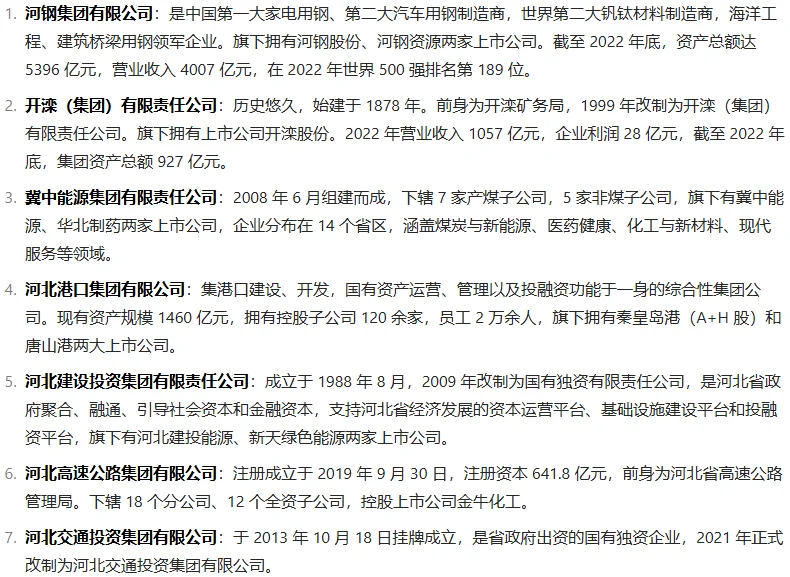 河北省属国企排名