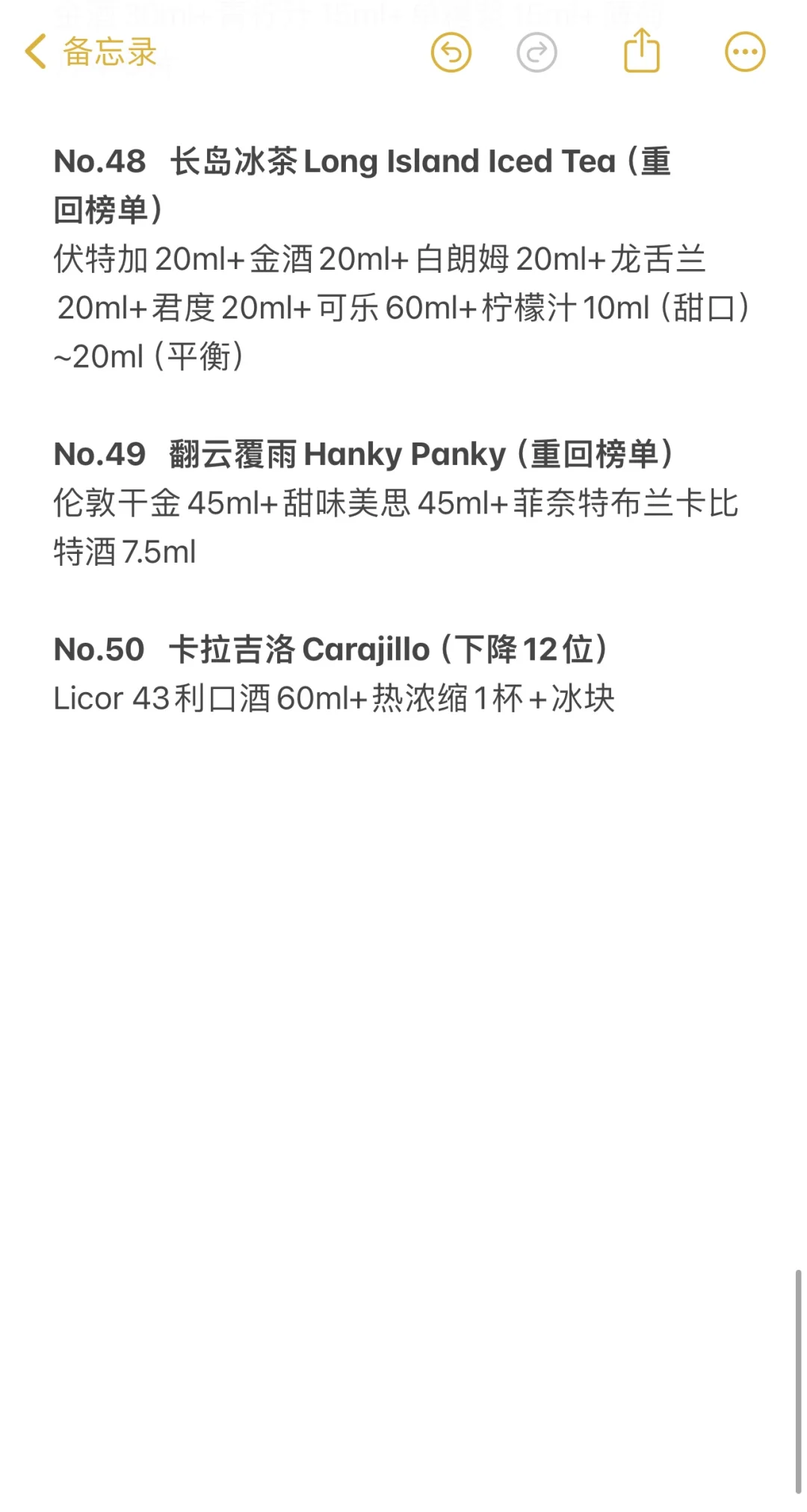 2025年最受欢迎的鸡尾酒榜单Top50来啦‼️