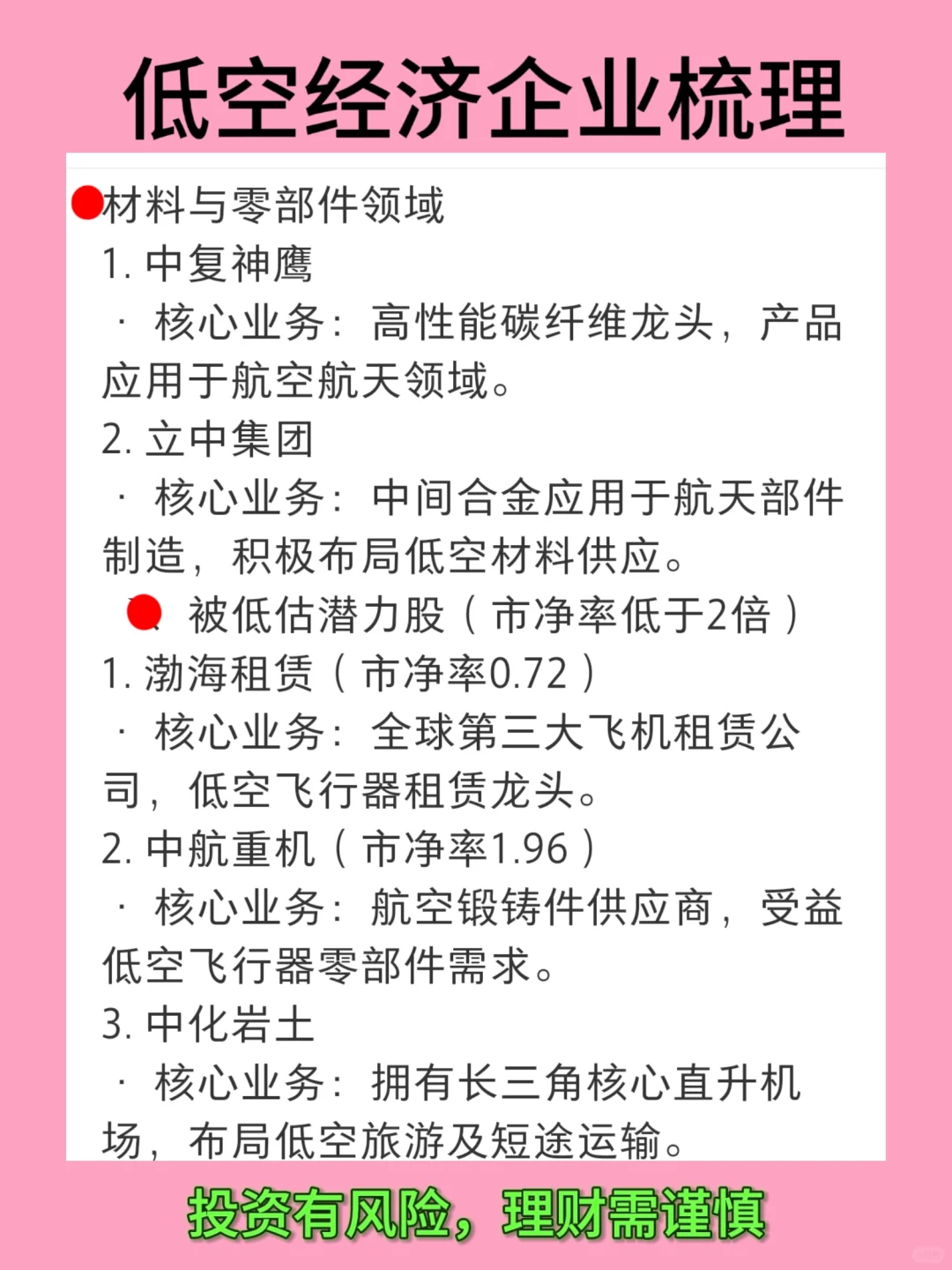 低空经济企业梳理
