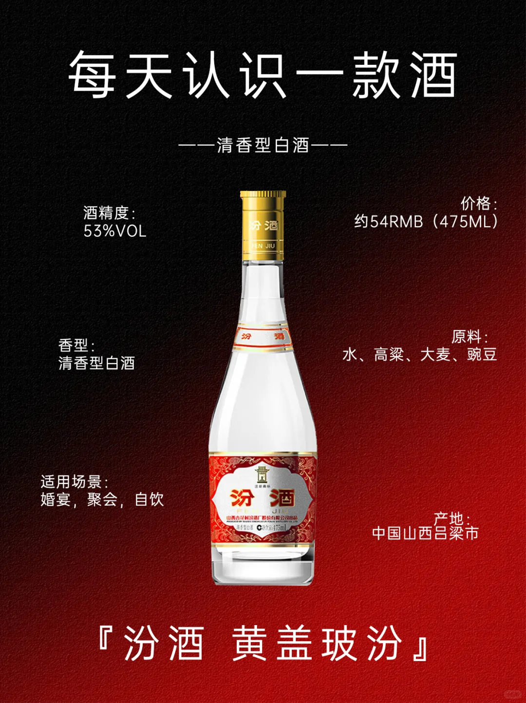 每天认识一款酒：汾酒 黄盖玻汾