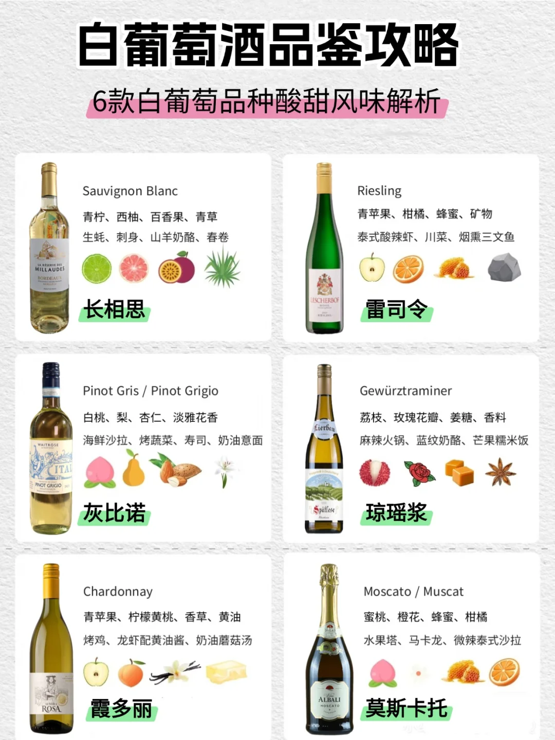 葡萄酒小白入门⭐六款代表性白葡萄品种
