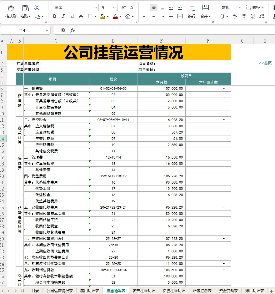 再说一遍，内账就用这8张表格就行！
