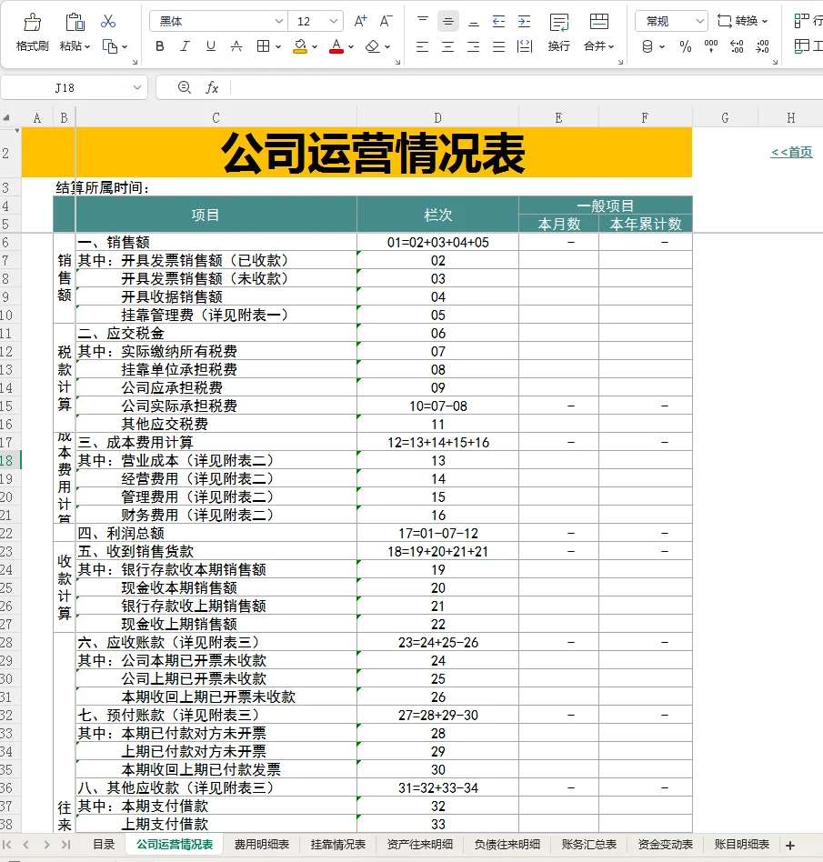 再说一遍，内账就用这8张表格就行！