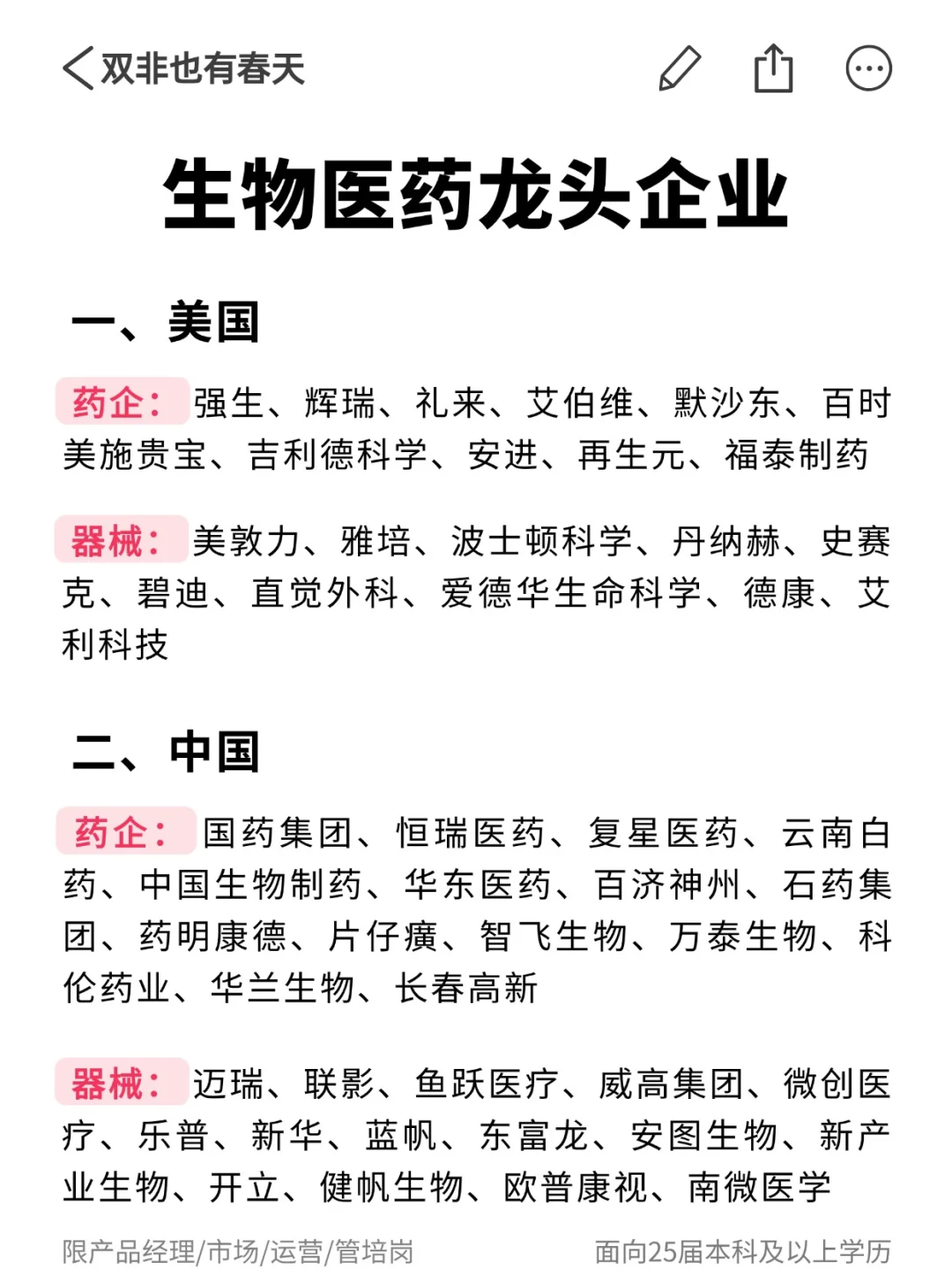 值得去的生物医药企业