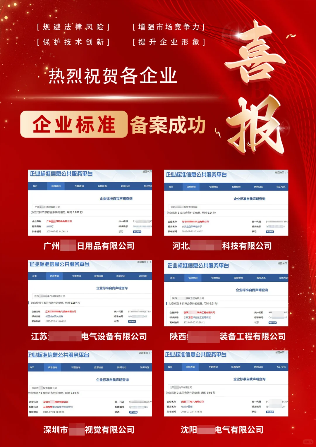 各行业企业标准 备案成功
