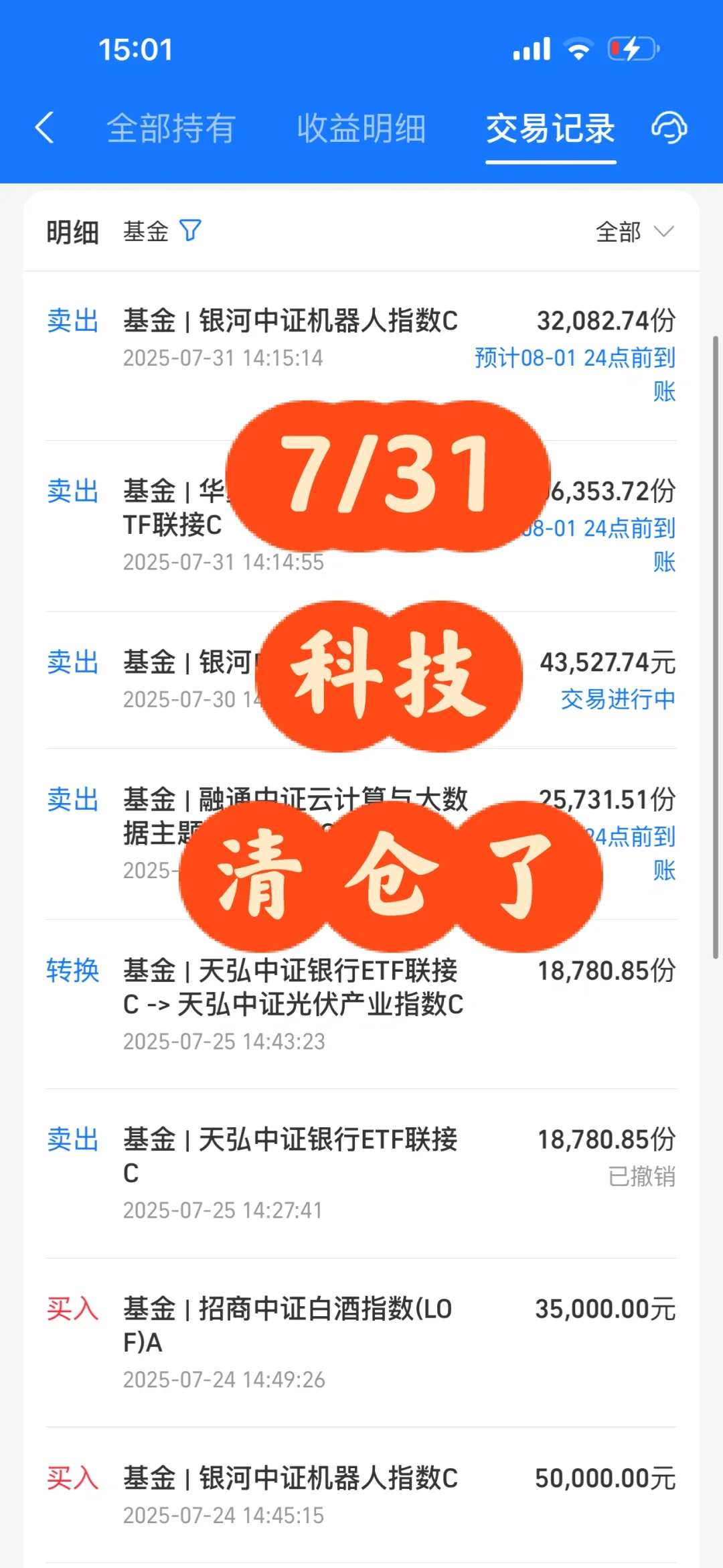 今天科技清仓了