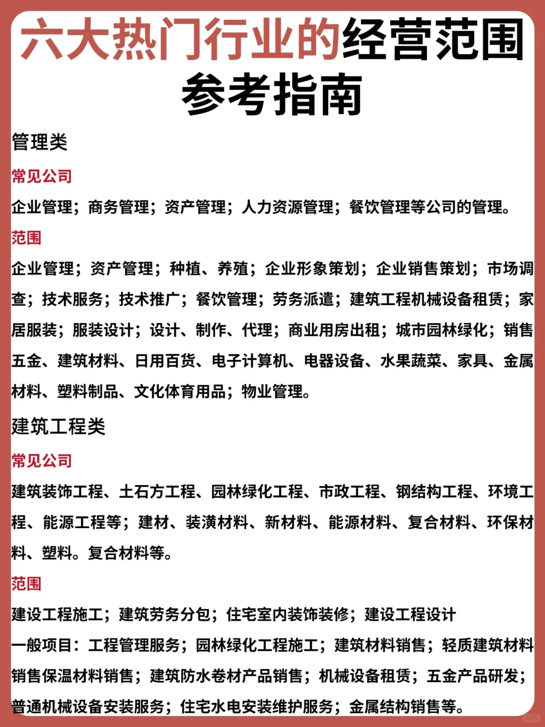 六大热门行业的经营范围参考指南