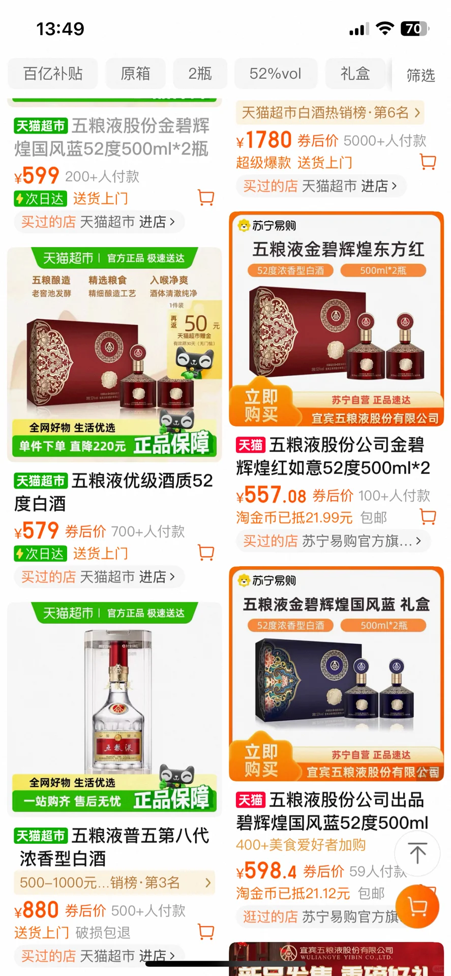 一直以为五粮液跟茅台价格差不多….