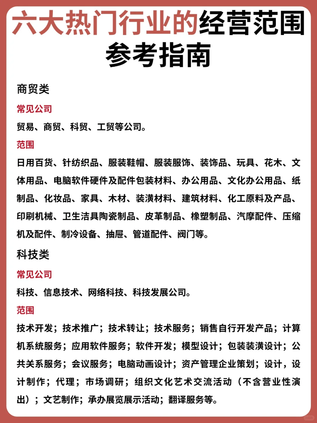 六大热门行业的经营范围参考指南