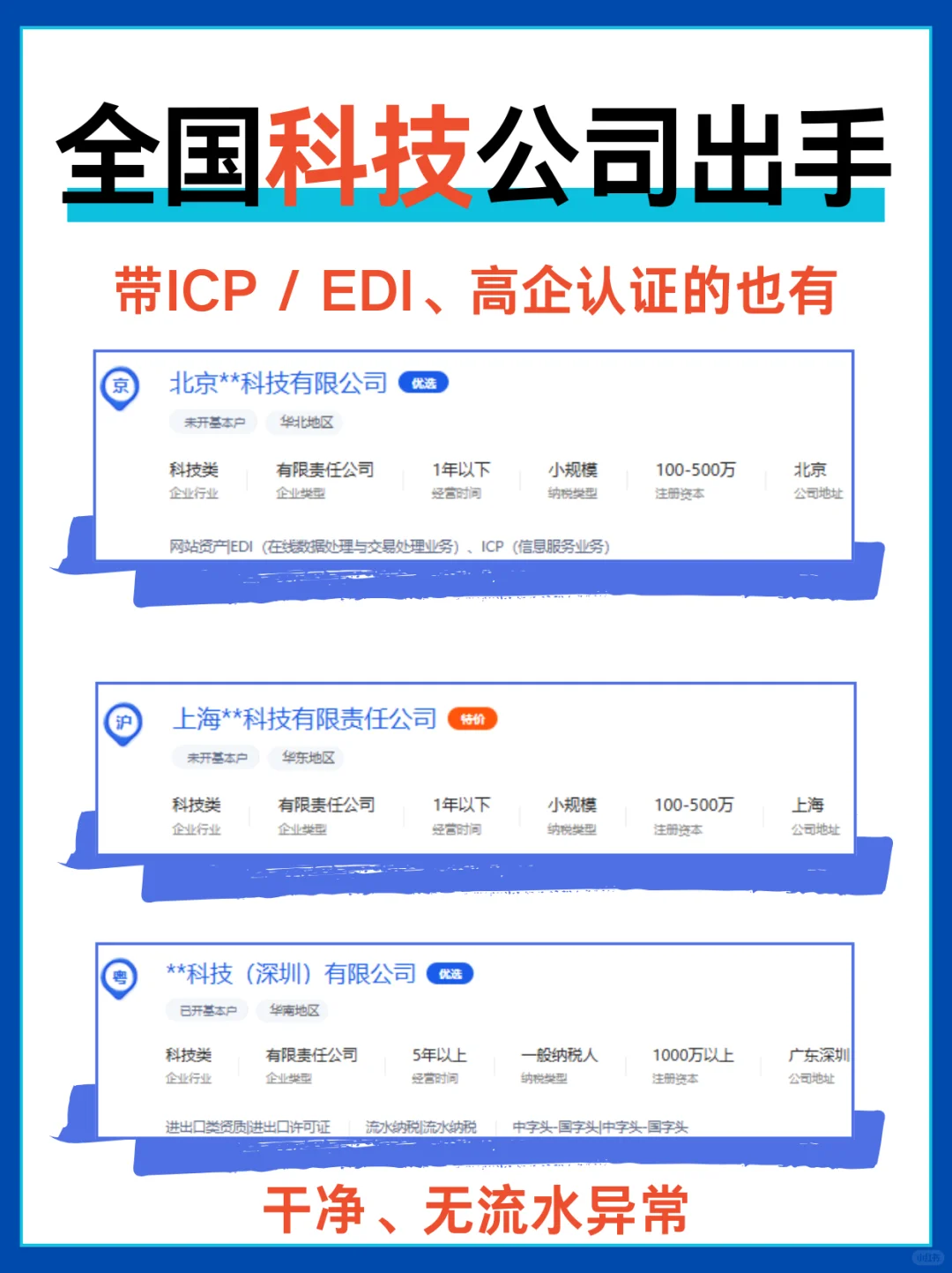全国科技公司出手?带ICP/EDI、高企认证