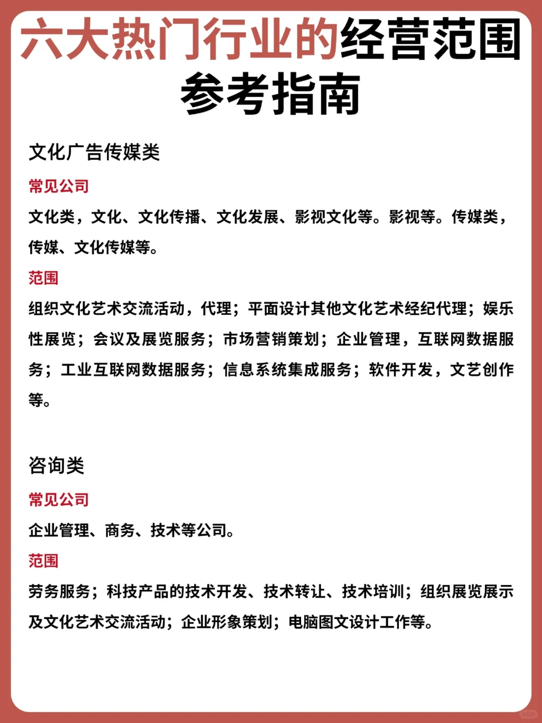 六大热门行业的经营范围参考指南