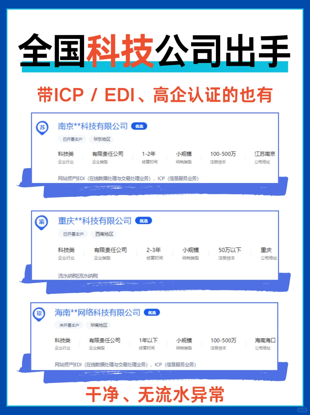 全国科技公司出手?带ICP/EDI、高企认证