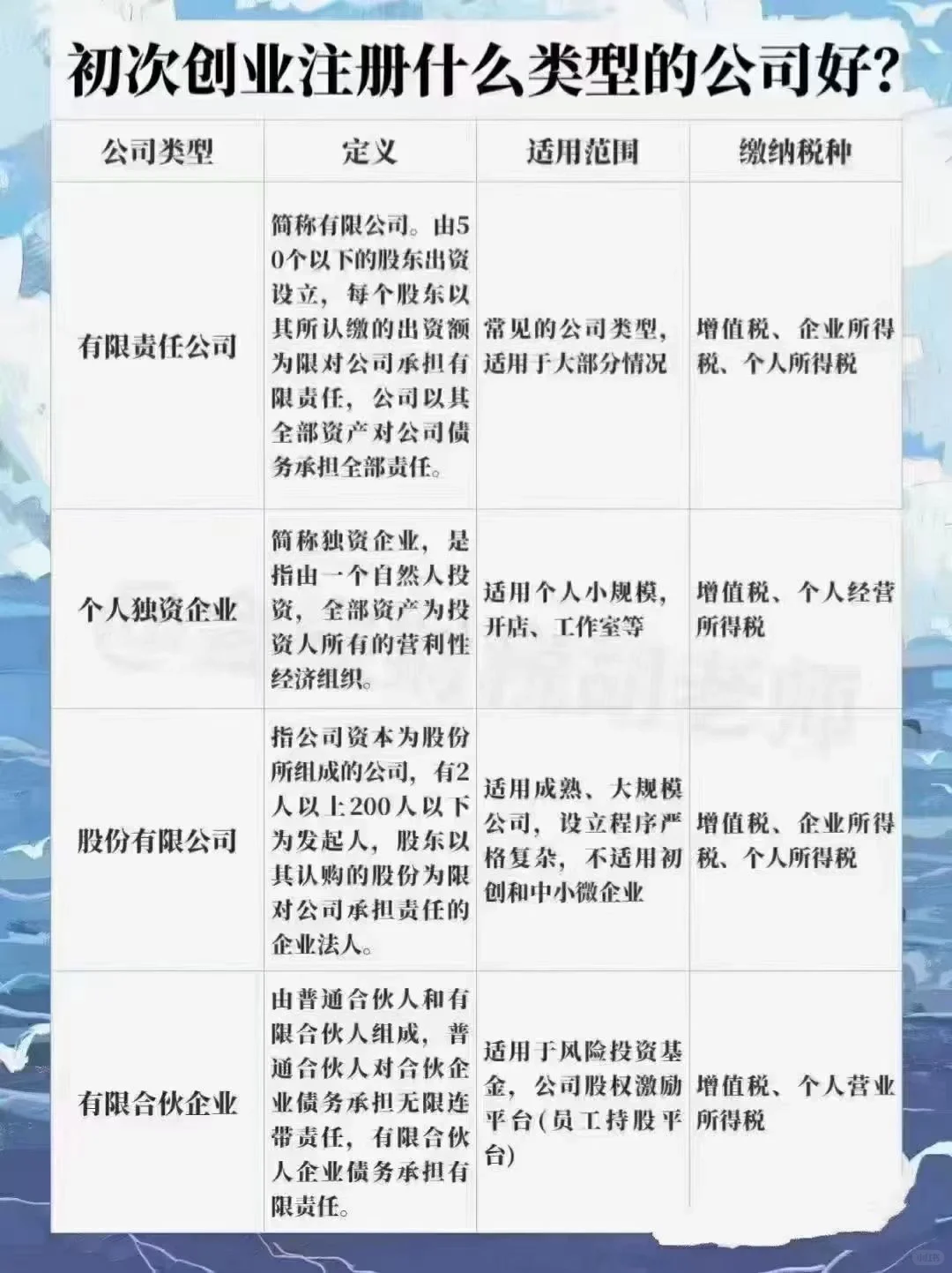 初次创业选择什么公司类型好啊