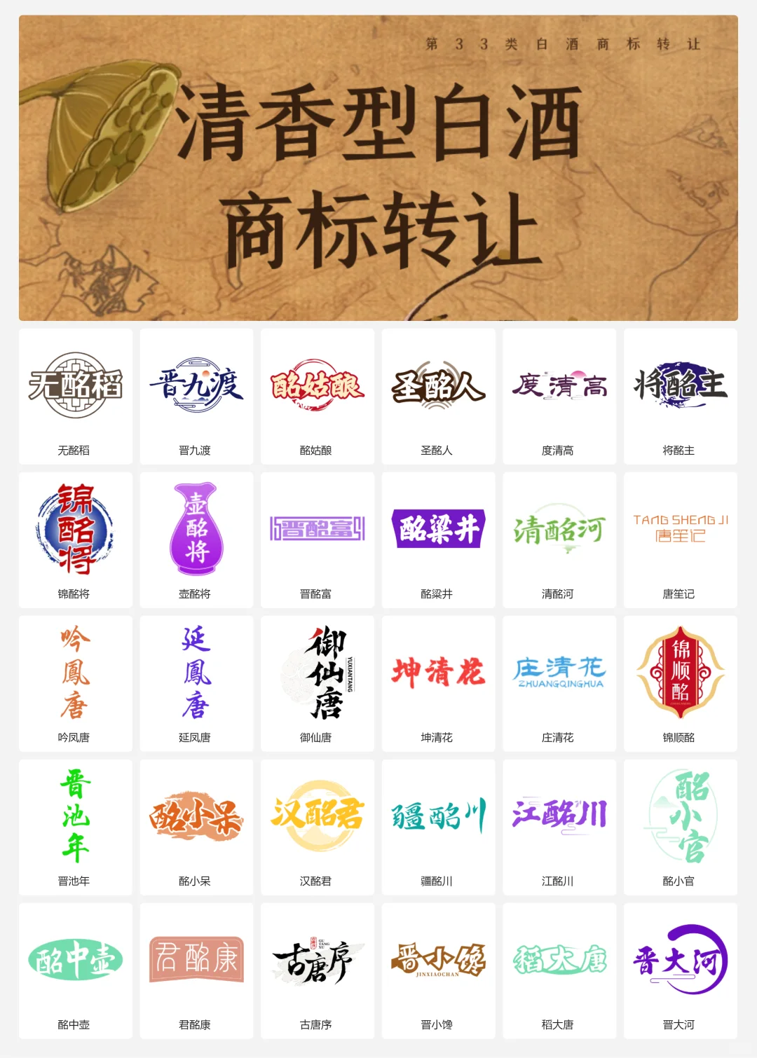 清香型白酒 33类山西老酒 口粮酒商标转让