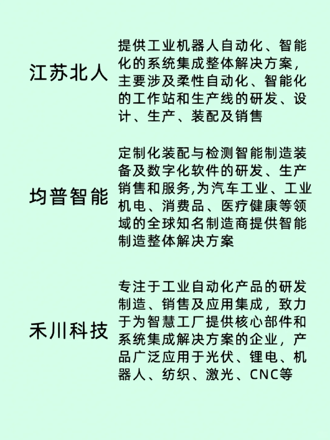 智能制造上市企业/代表性企业主营业务