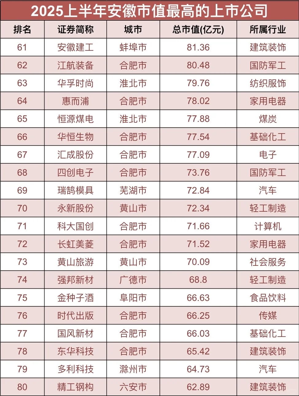 揭秘‼️2025上半年安徽市值最高的上市公司?