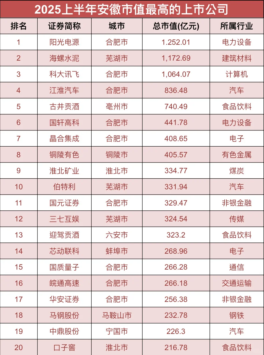 揭秘‼️2025上半年安徽市值最高的上市公司?