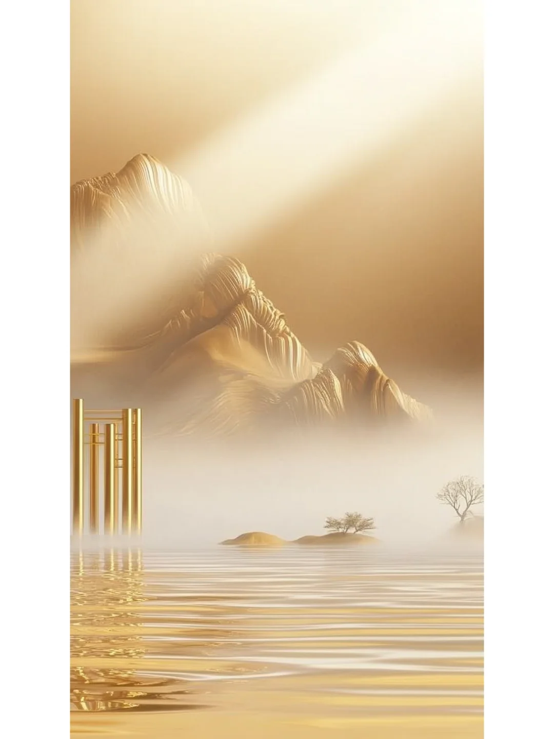 金色系|金山水面中式电商背景