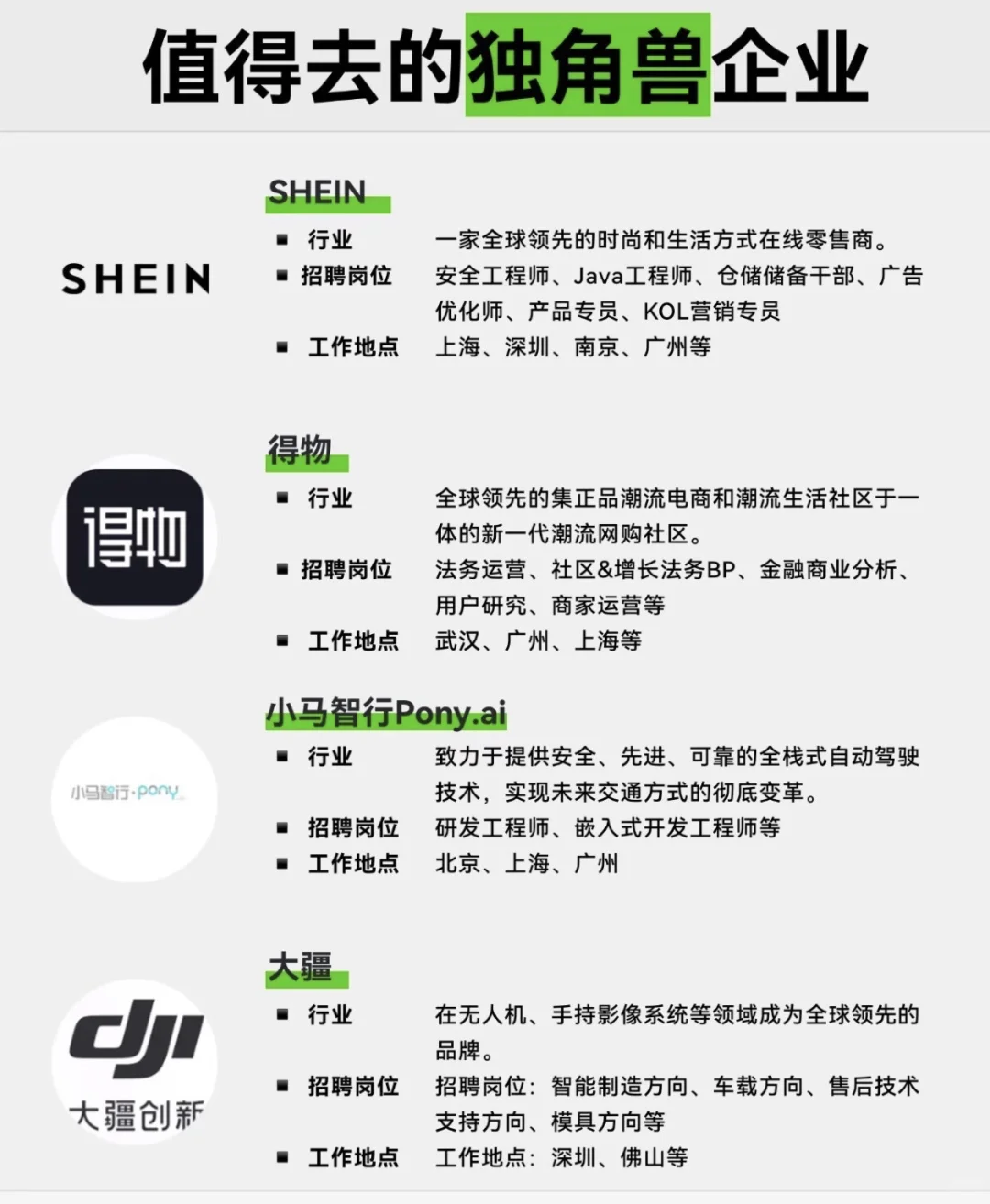 值得去的独角兽企业