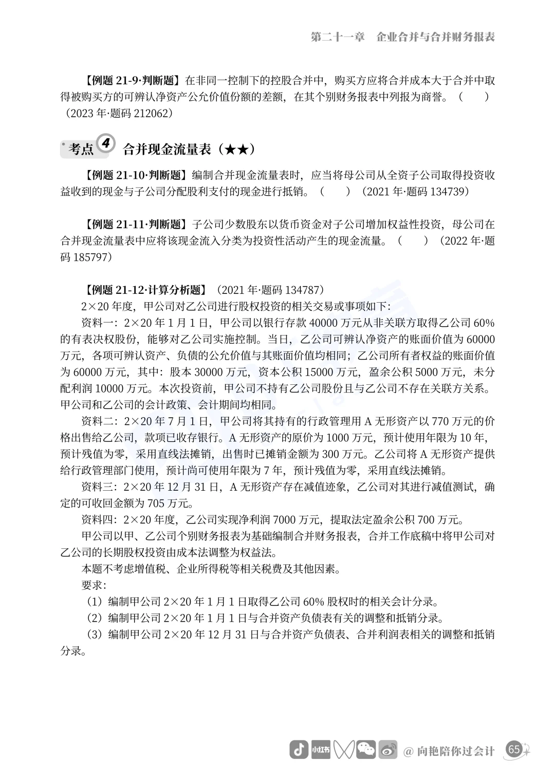 这是近几年合并报表的真题汇总，必须会