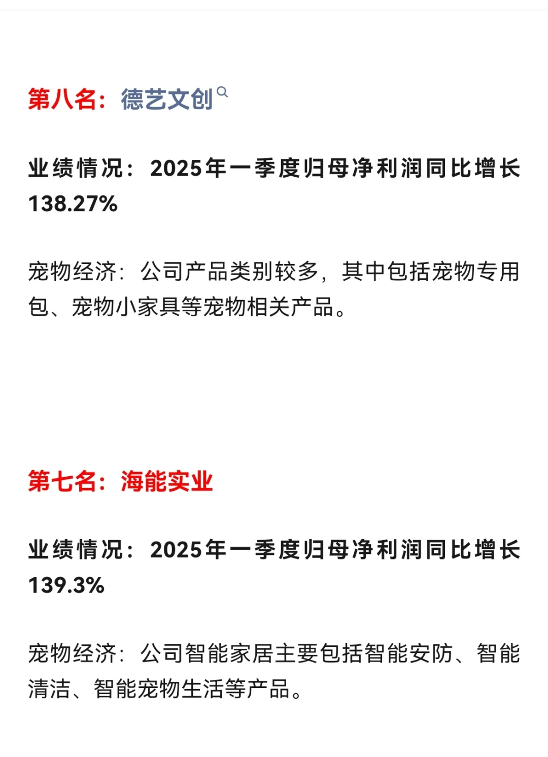 宠物经济一季度业绩TOP20