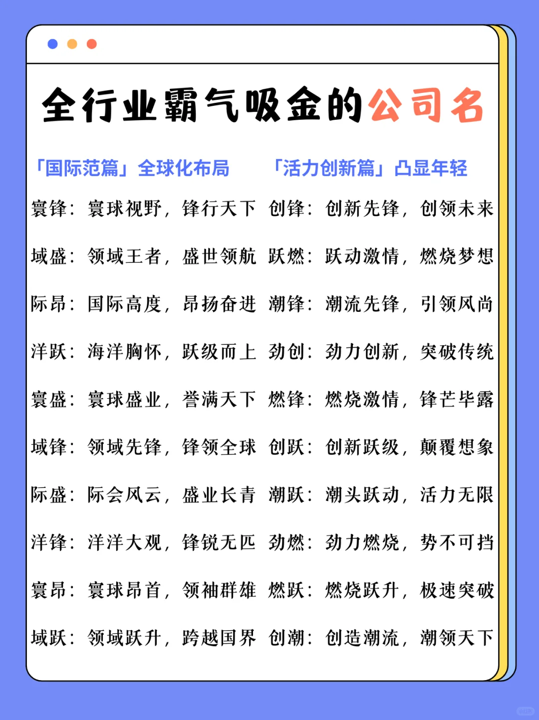 ? 全行业霸气吸金的公司名称大全
