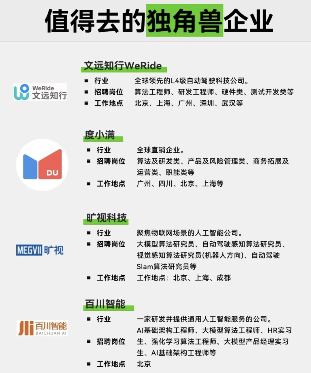 值得去的独角兽企业