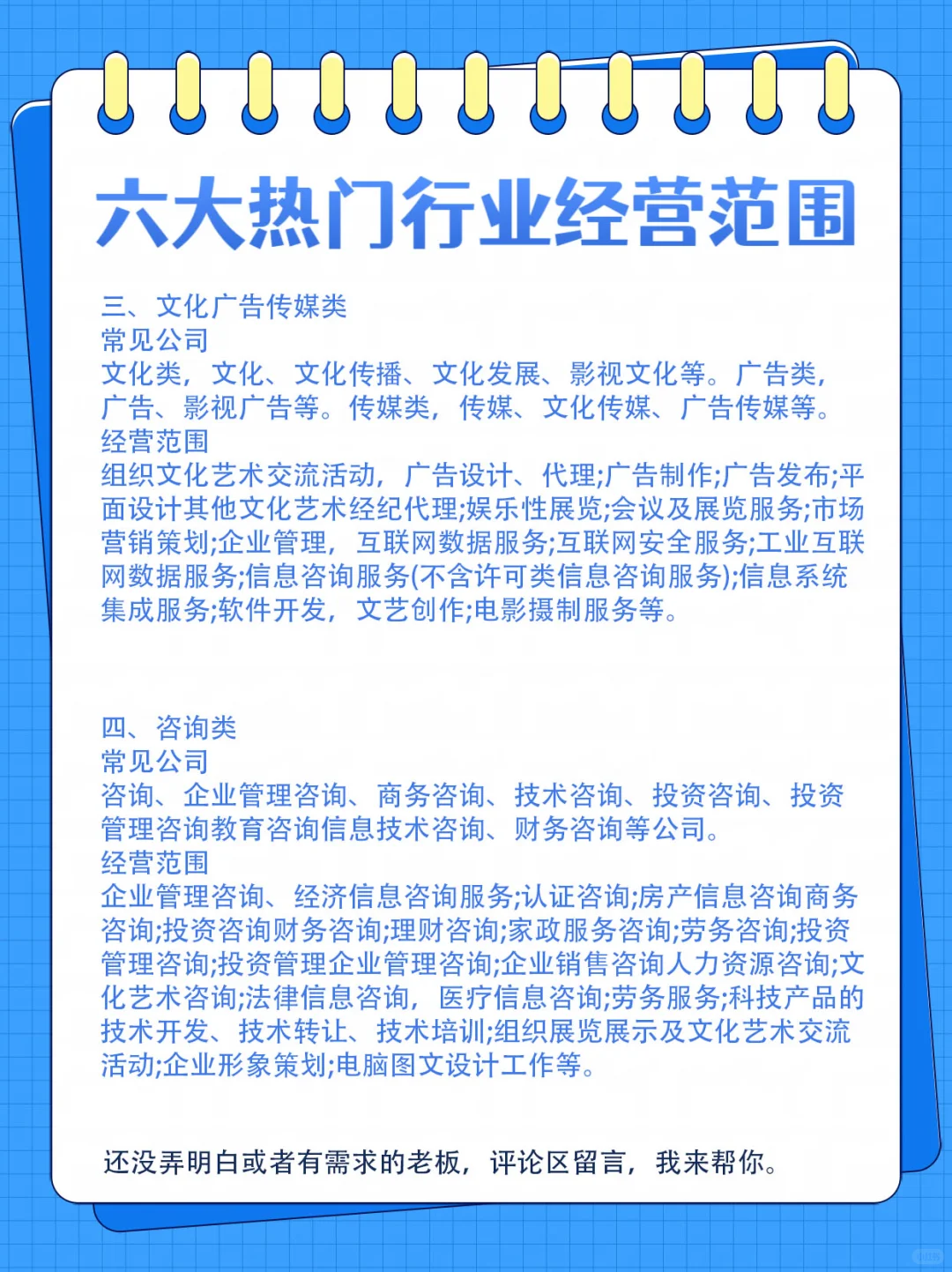 六大热门行业经营范围！