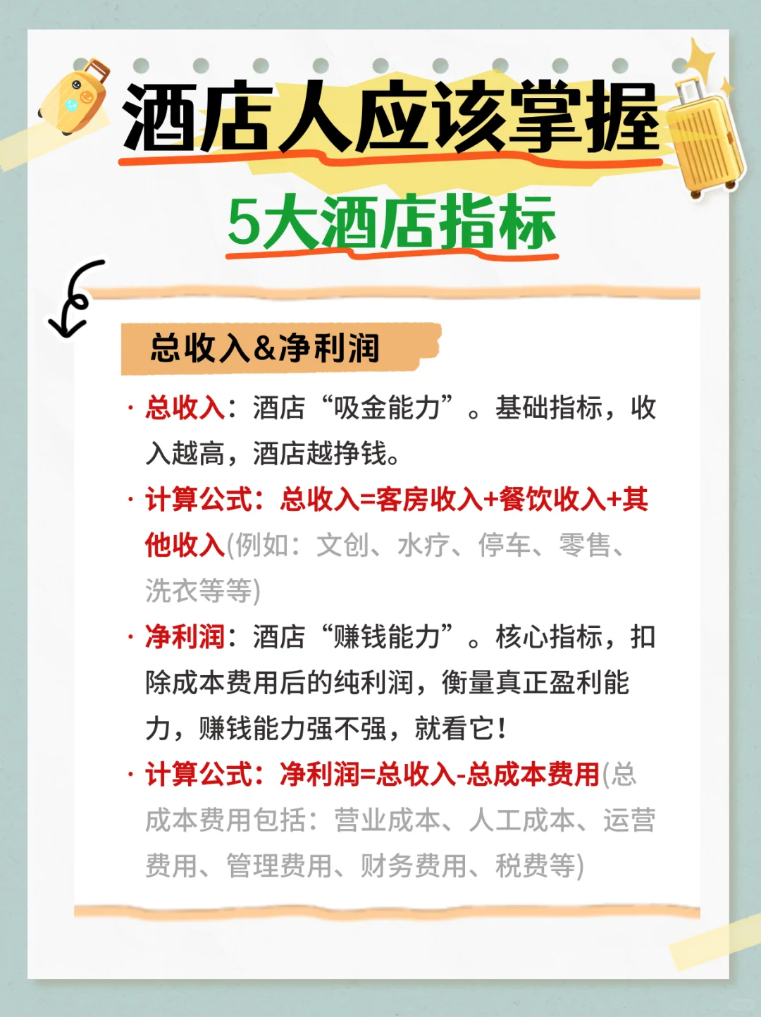 酒店人进阶❗酒店人应该掌握5大核心指标