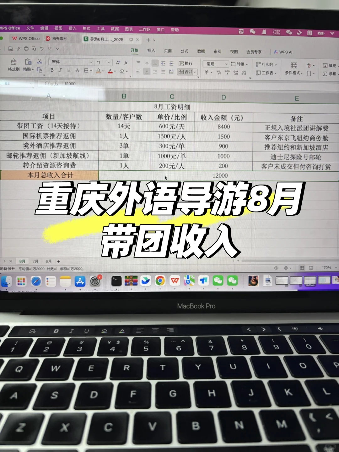 重庆外语导游8月的带团收入1.2w