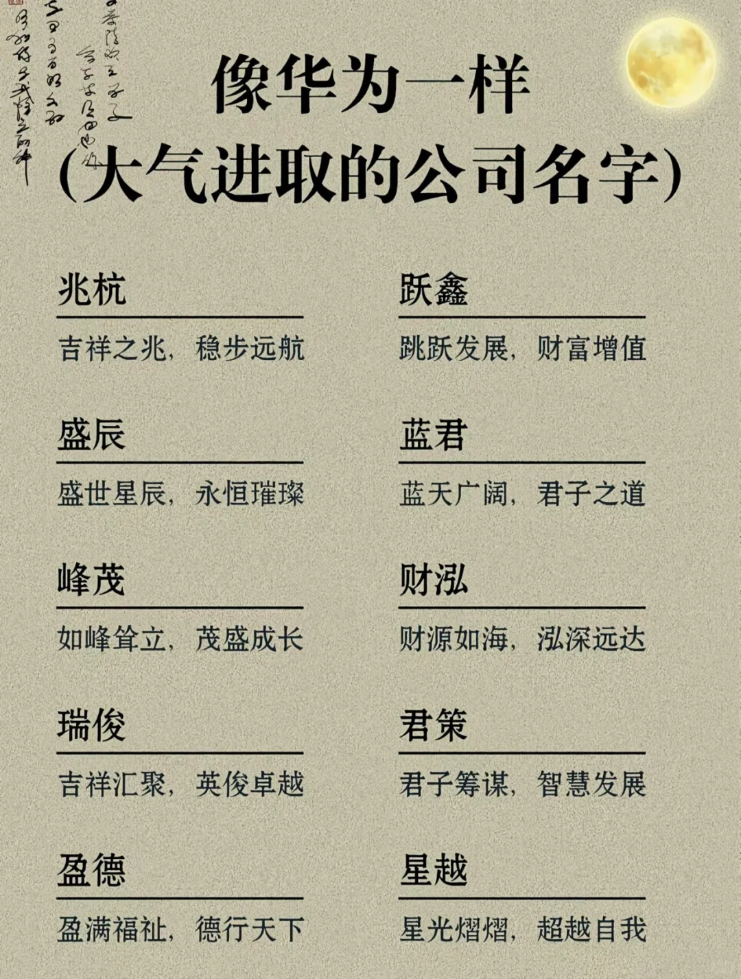 像华为一样招财大气的公司名称