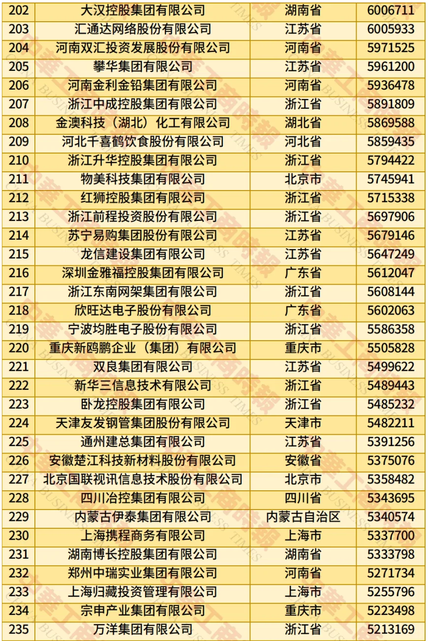 2025年中国民营企业500强榜单