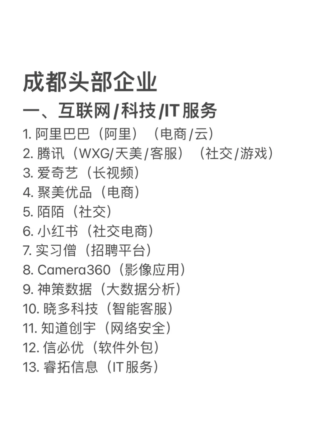 成都值得去的头部企业