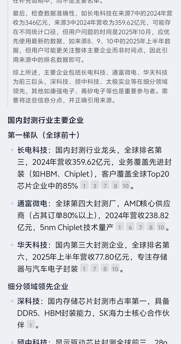 DeepSeek答「封测行业的主要企业有哪些」